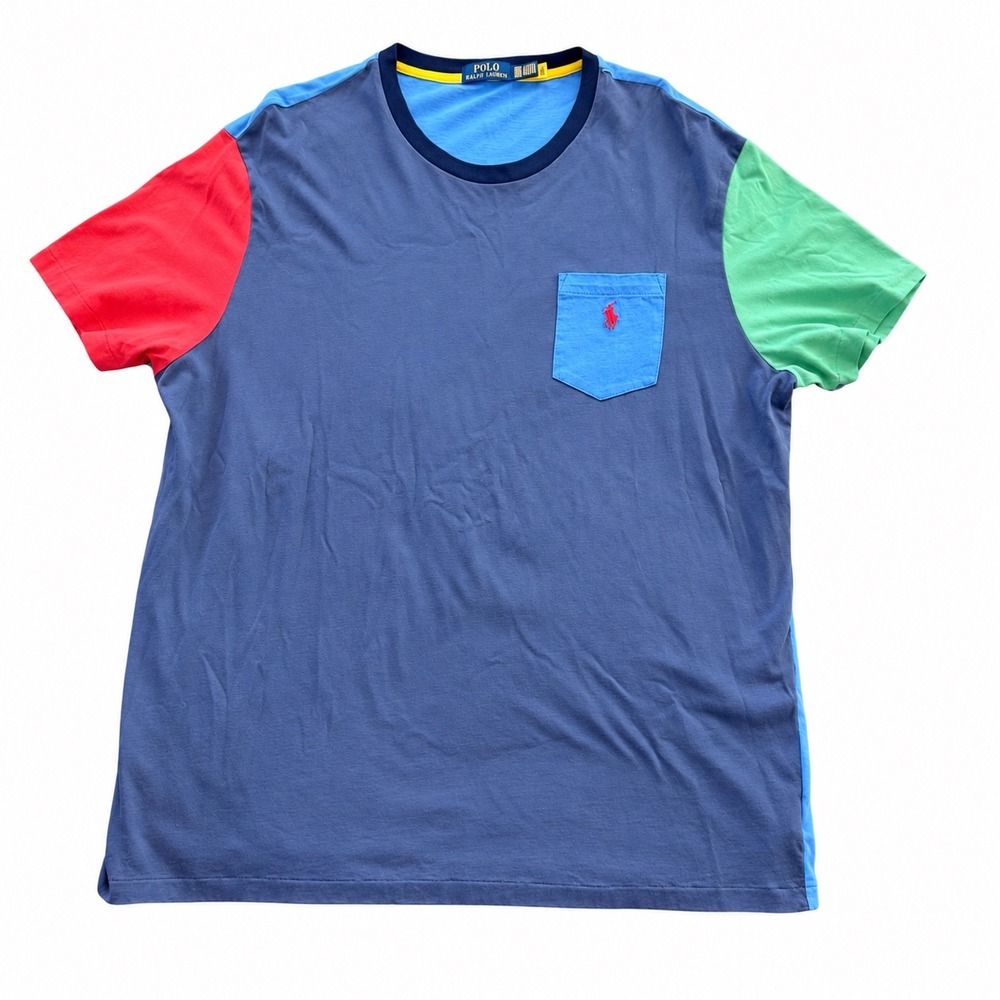 Polo Ralph Lauren Men 2XB Colorblock Pocket T Shirt Blue Red Green Big Tall Pony